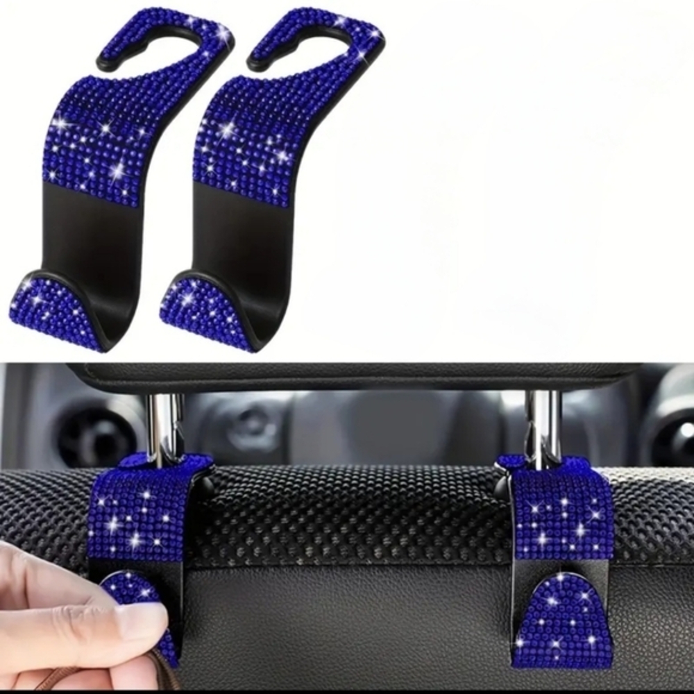 Bling Car Seat Back‎ Hook, Purse Holder, Car Organizer Blue Rhinestones